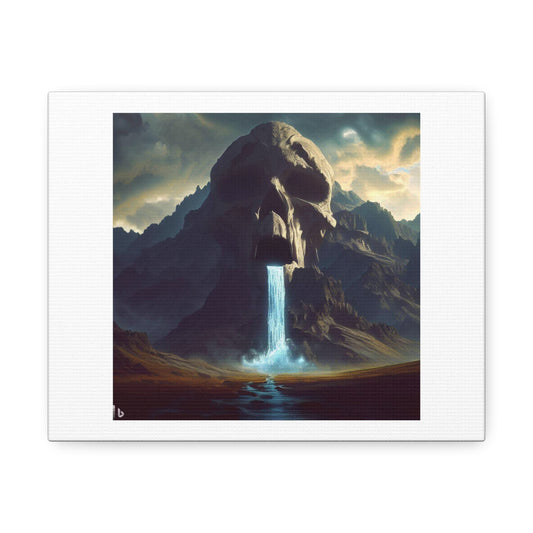 Skull Shaped Mountain With Water Flowing From The Mouth Epic Cinematic Matte Painting 'Designed by AI' Print on Canvas