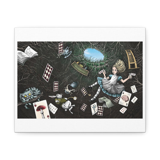 Alice in Wonderland, Down the Rabbit Hole, Art Print from the Original on Canvas