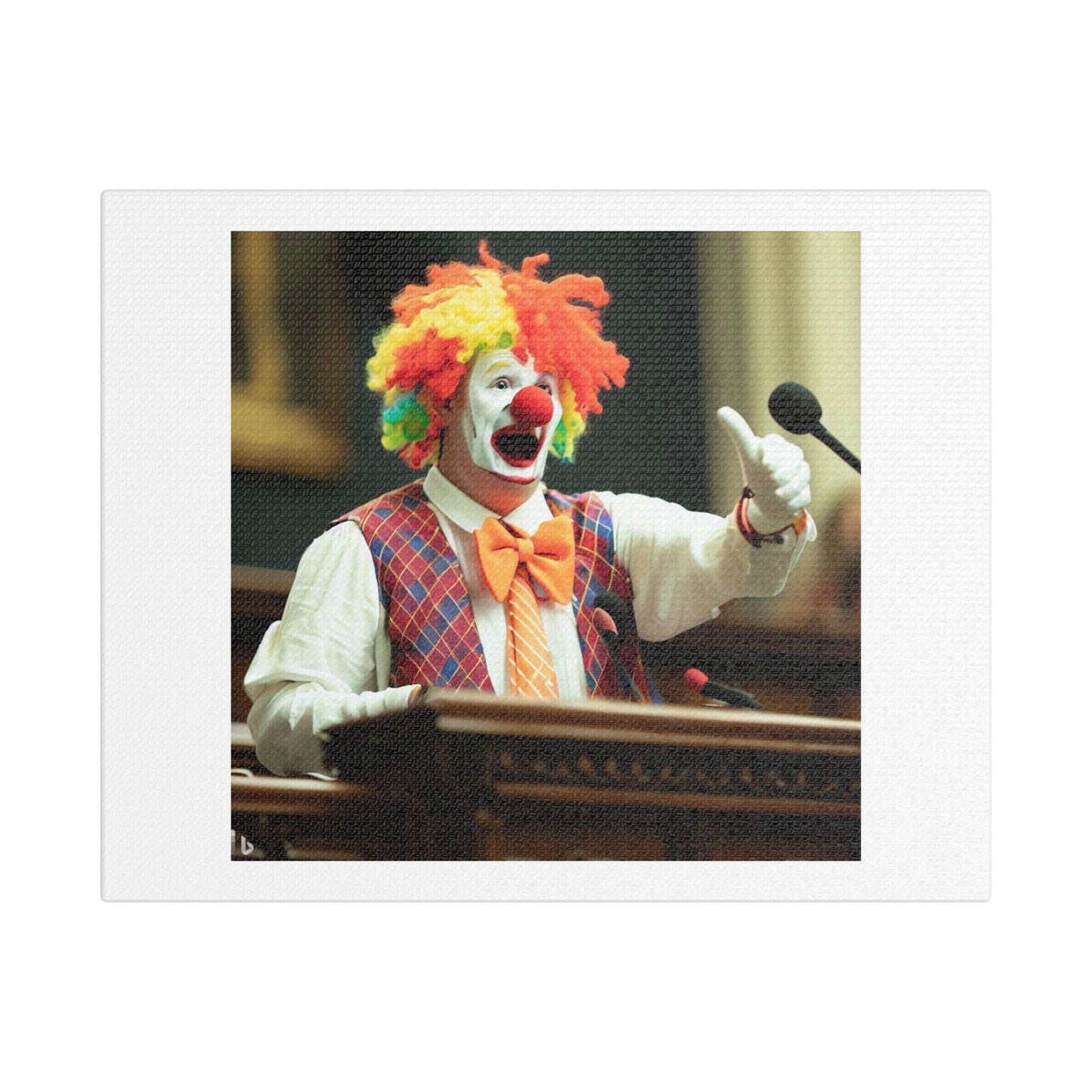 Politician as a Sad Clown 'Designed by AI' Art Print on Canvas