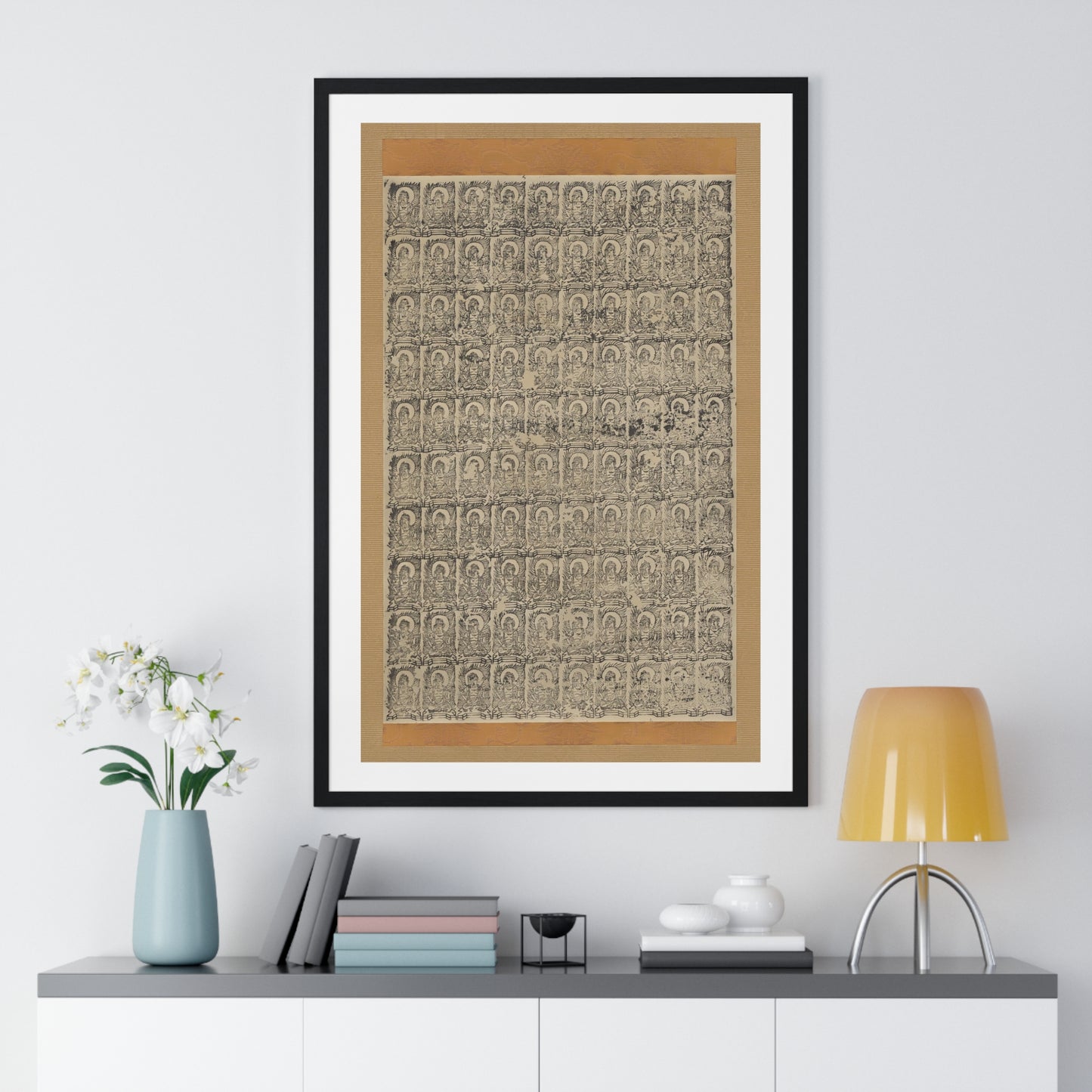 Stamped Images of the Wisdom King Fudō (Acala), Antique Japanese Scroll, from the Original, Framed Art Print