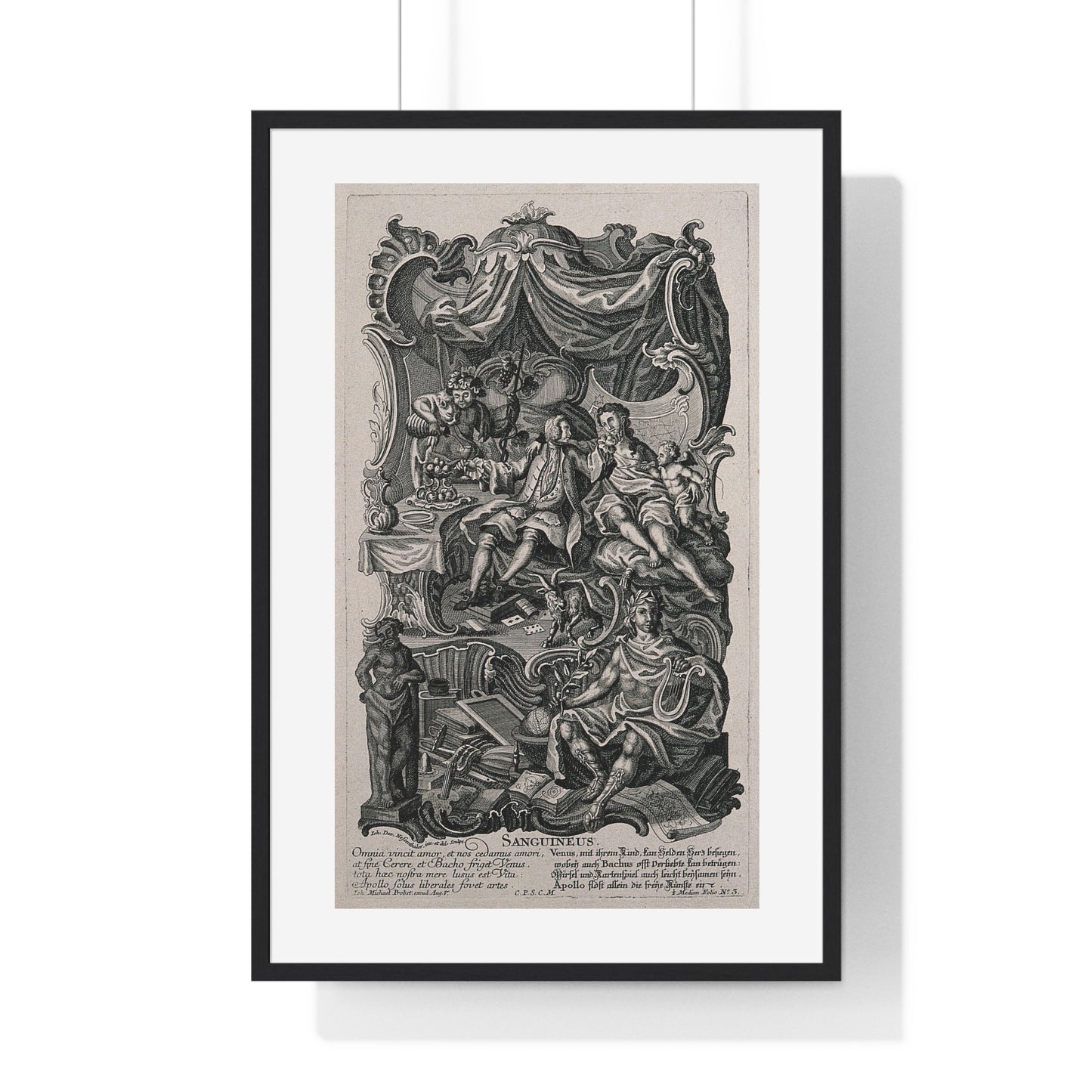 Apollo Presiding Over a Gentleman of Sensual Appetite, Representing the Sanguine Temperament (circa 1750) Johann David Nessenthaler, Framed Print