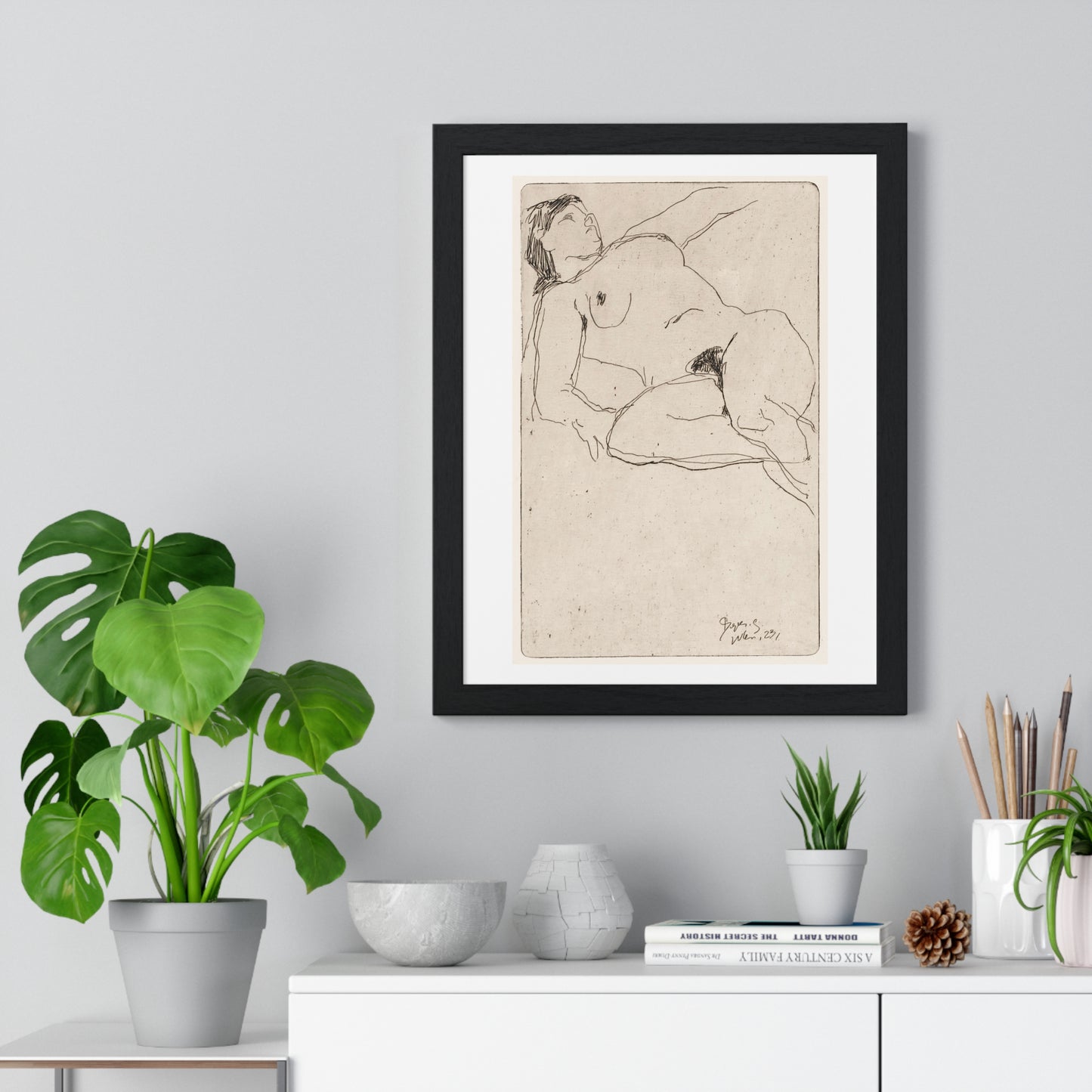 Vintage Nude Illustration 'Liggende Naakte Vrouw' (1923) by Reijer Stolk, from the Original, Framed Print