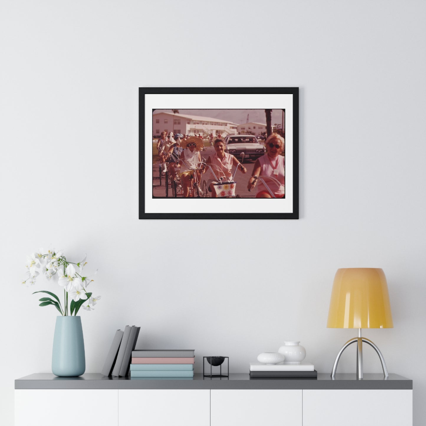 Tricycle Club at the Century Village Retirement Community (circa 1973) Vintage Photography by Flip Schulke, Framed Print