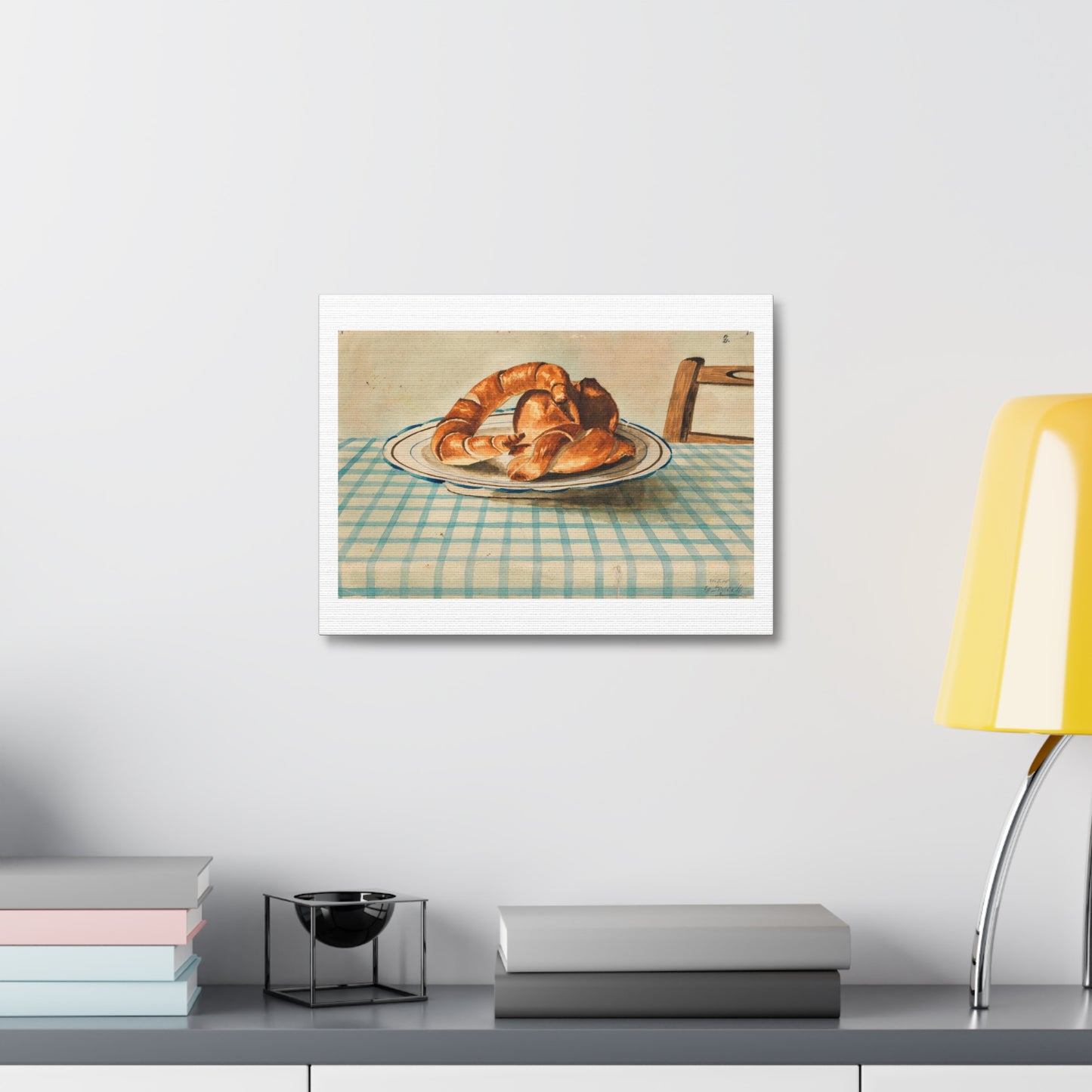 Still Life with Pastry Plate by Egon Schielee from the Original, Art Print on Satin Canvas