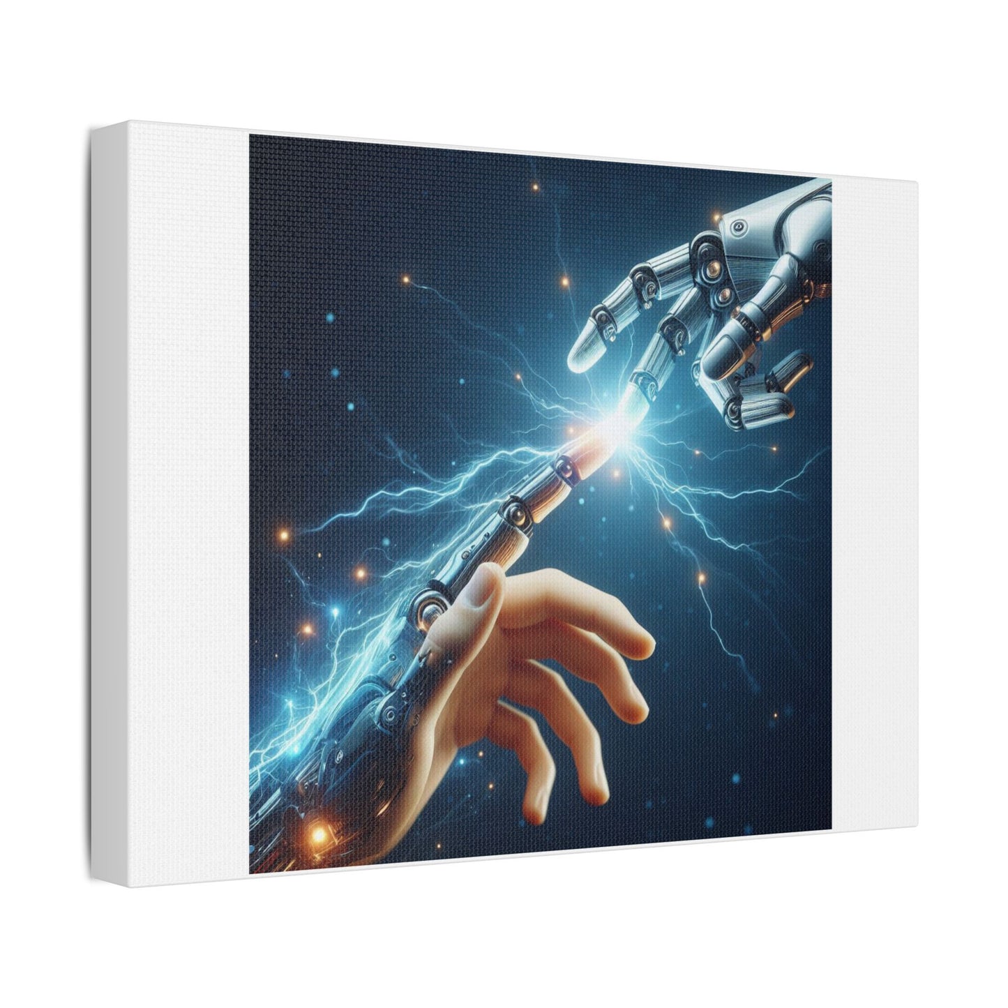 Robot and Human in Michelangelo's 'Creation of Adam' III, Art Print 'Designed by AI' on Canvas