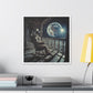 Astronaut on the Moon Sitting in a Rocking Chair on the Porch of a Farmhouse, Photorealism 'Designed by AI' Canvas Art Print