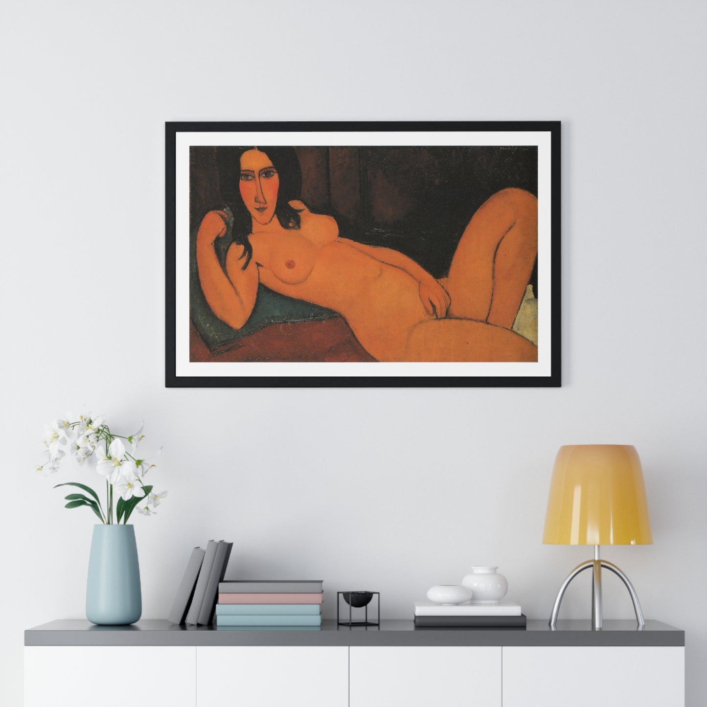 Reclining Nude with Loose Hair (1917) by Amedeo Modigliani, from the Original, Framed Art Print