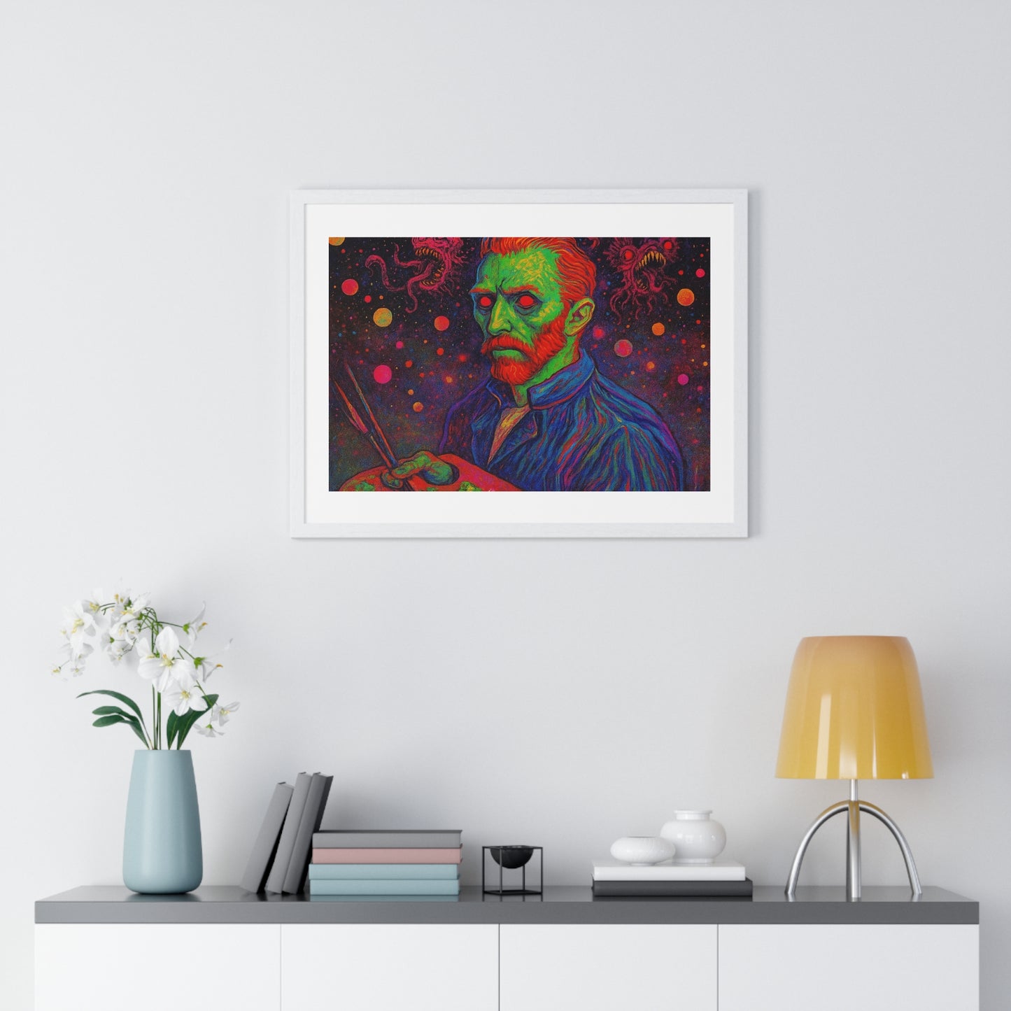 Vincent van Gogh Self Portrait Remixed, Psychedelic Art 'Designed by AI' Framed Print