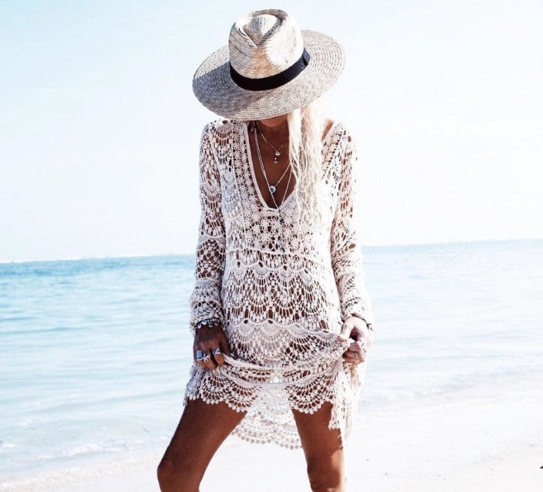 Vireous Women's Hollow-Out Beach Cover-Up Long Summer Dress