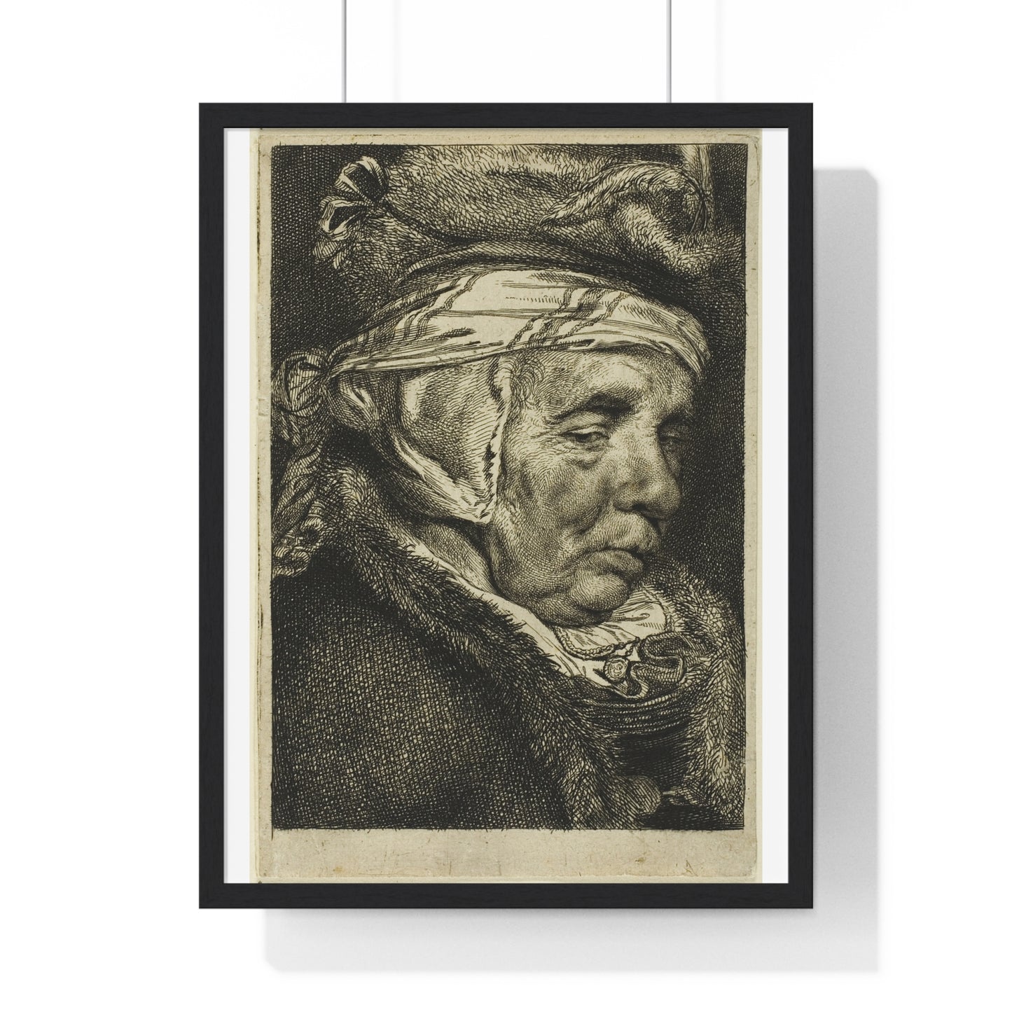 Head of an Old Woman (So-Called Portrait of Visscher's Mother) by Cornelis Visscher, from the Original, Framed Print