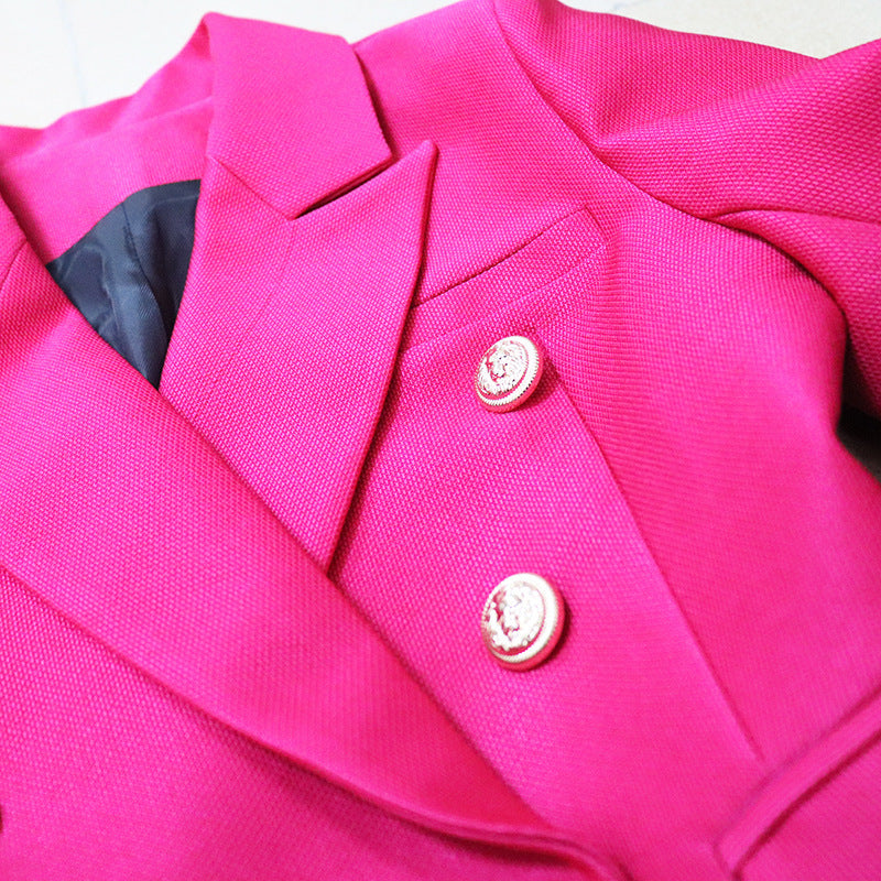 Women's Rose Red Tailored Double-Breasted Jacket