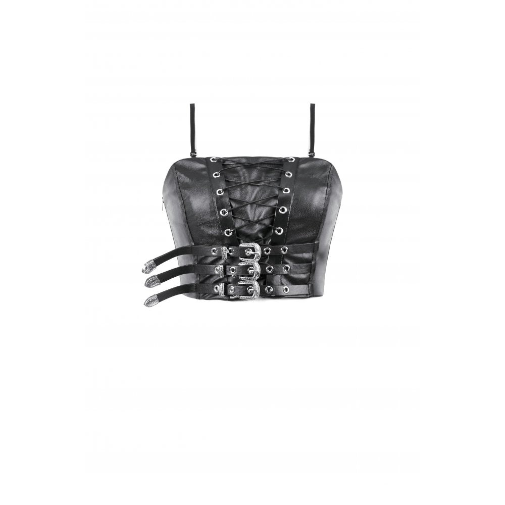 Dark in Love Ravena Buckled Faux Leather Corset Top