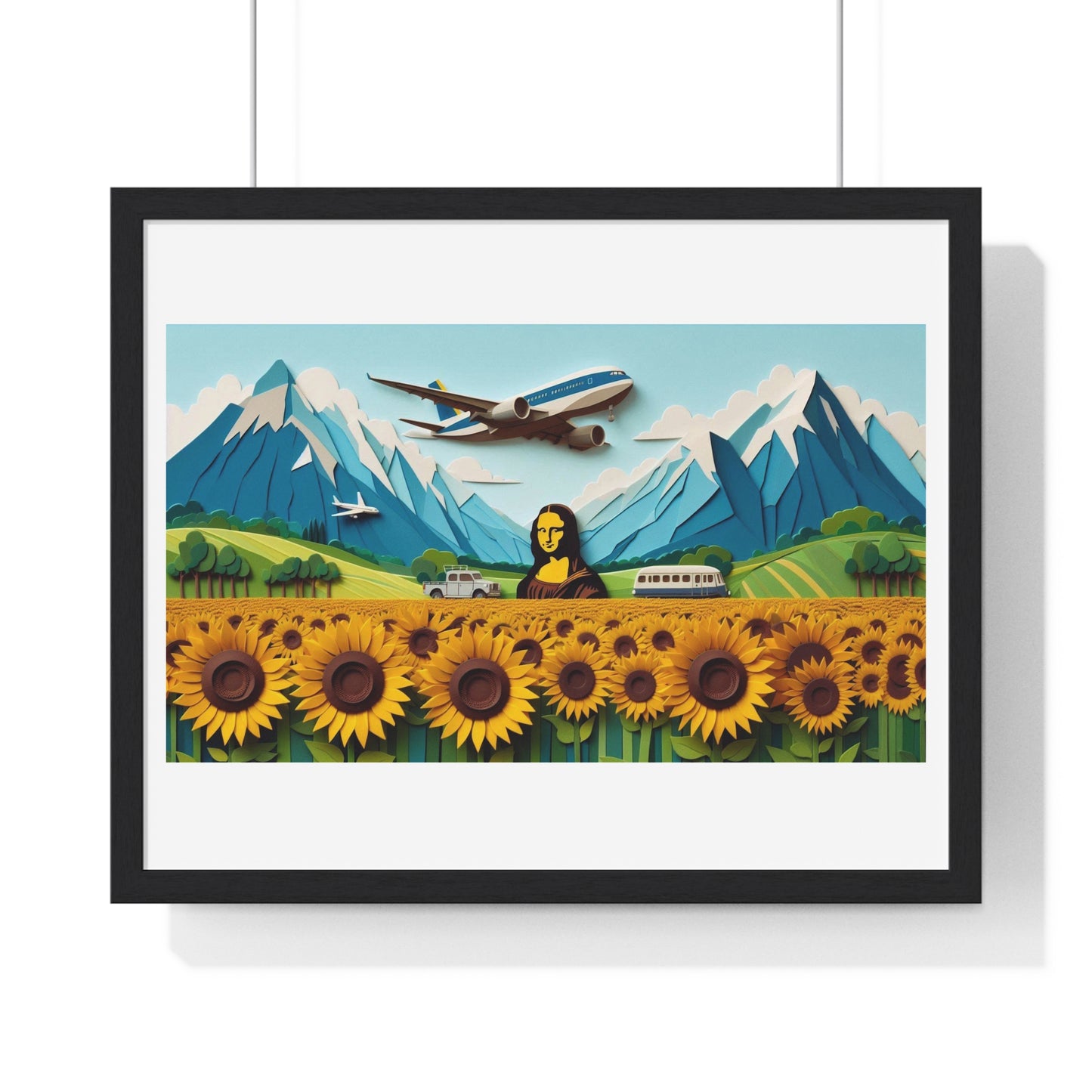 Mona Lisa in a Sunflower Meadow, Abstract Art 'Designed by AI' Framed Print