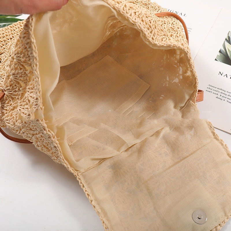 Summer Small Backpack, Straw Casual Beach Straw Bag