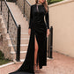 Vireous Women's Long-Split Velvet High-Neck Evening Dress