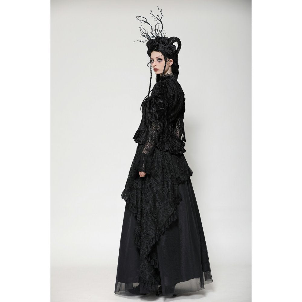 Dark in Love Fleur Gothic Rose-Embossed Velvet Long-Sleeve Top