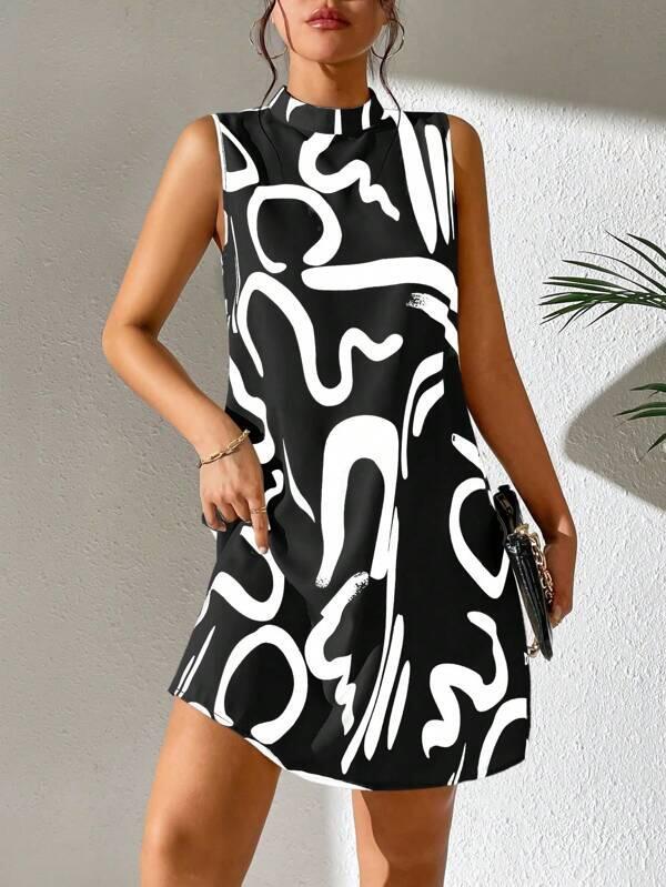 Organic Print Stand Collar Dress, Spring and Autumn Collection