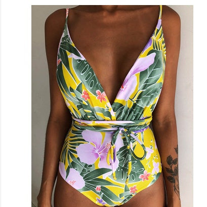One-Piece Swimsuit Backless Monokini, Tropical Designs