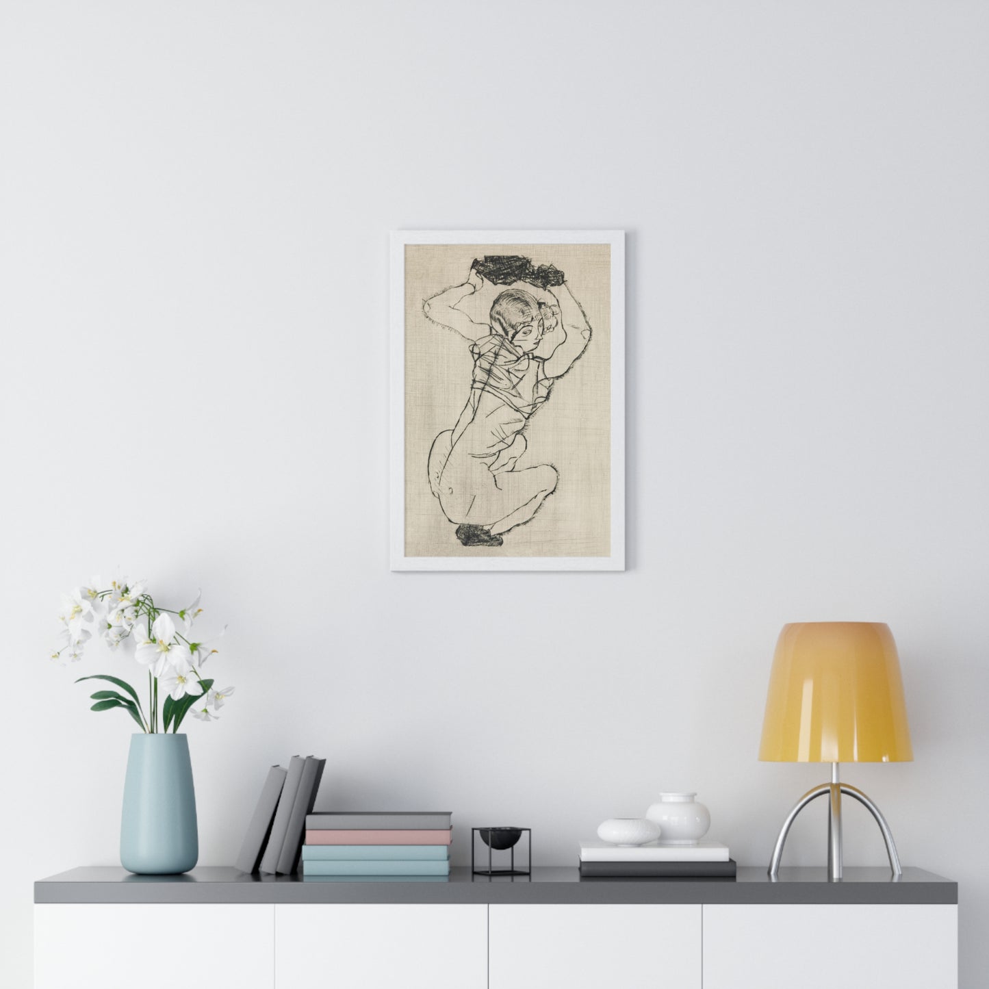 Squatting Woman (1914) by Egon Schiele from the Original, Framed Art Print