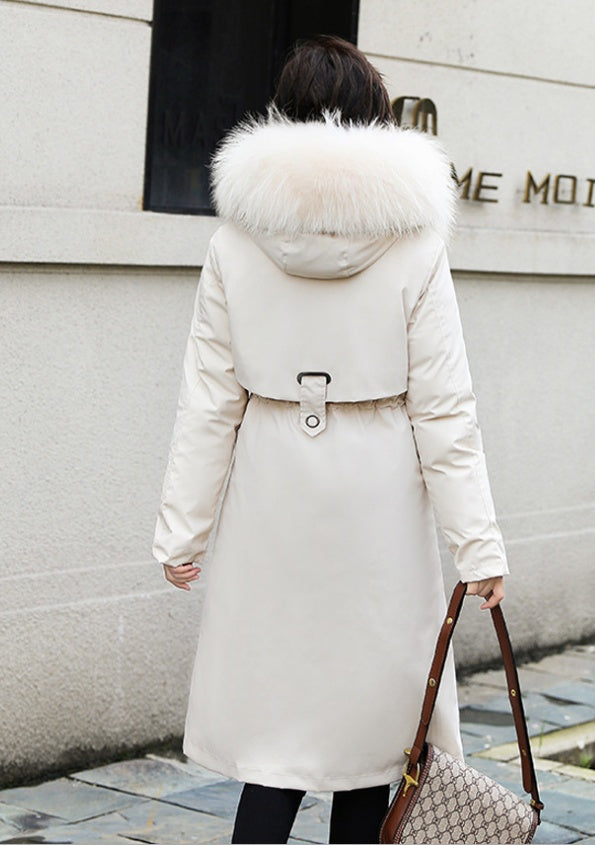 Women's Big Faux Fur Feature-Collar Padded Raincoat