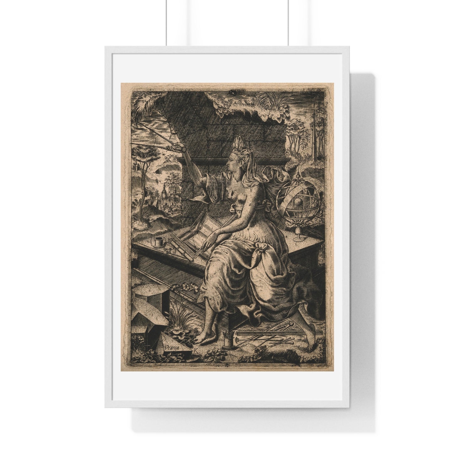 Urania, the Muse of Astronomy (17th Century) Engraving by Lucas Kilian, from the Original, Framed Print