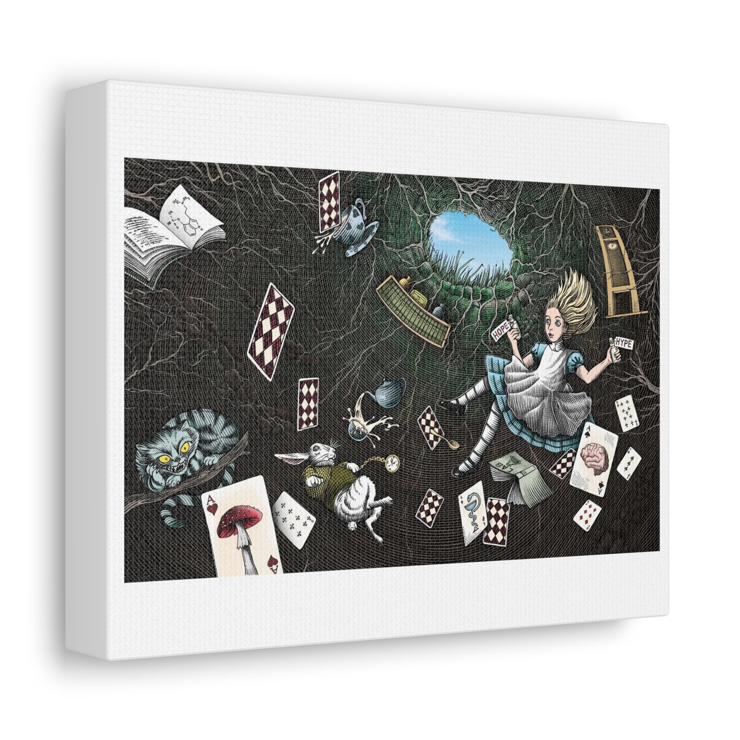 Alice in Wonderland, Down the Rabbit Hole, Art Print from the Original on Canvas