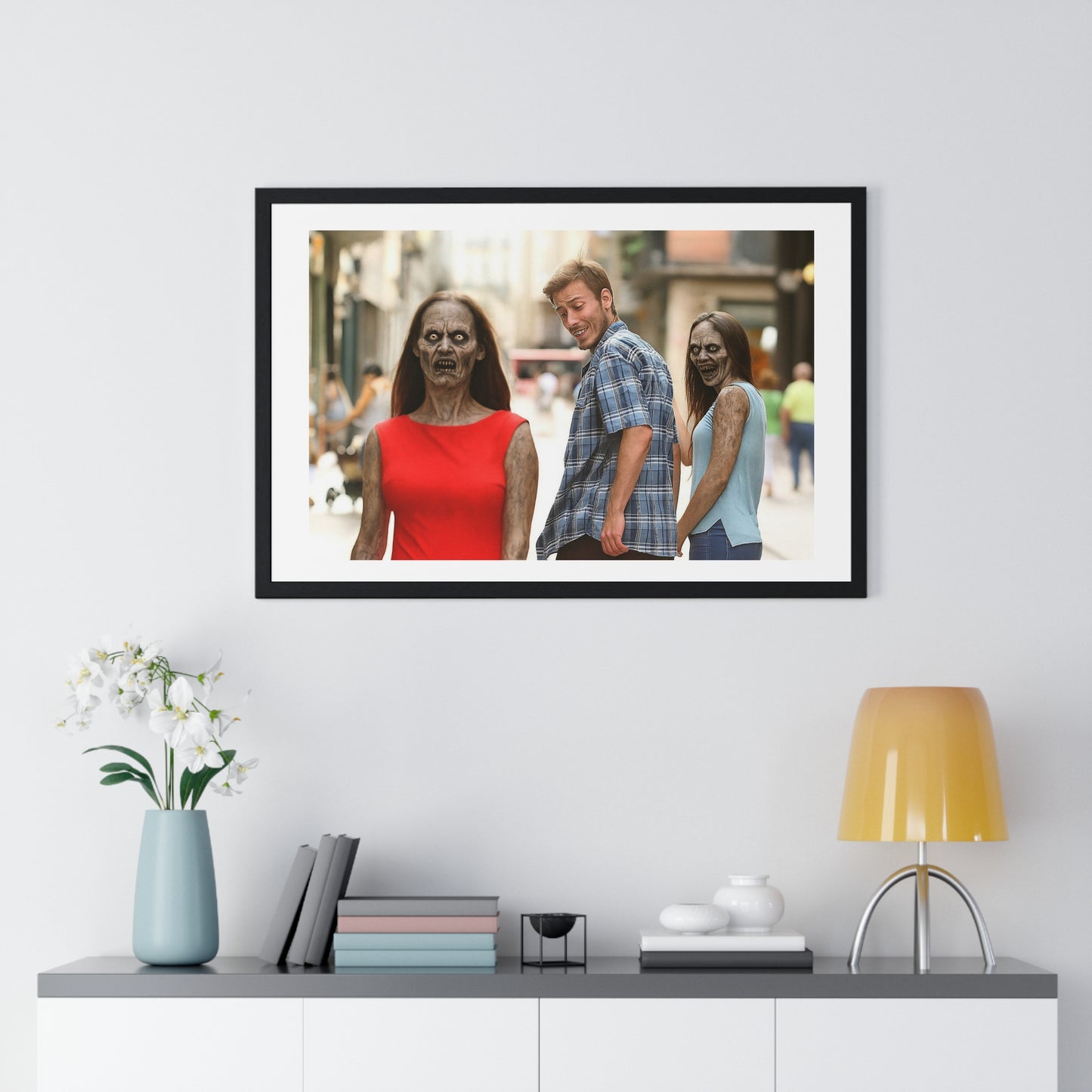 Distracted Boyfriend Meme Art, the Grotesque Reality of it All, Framed Art Print