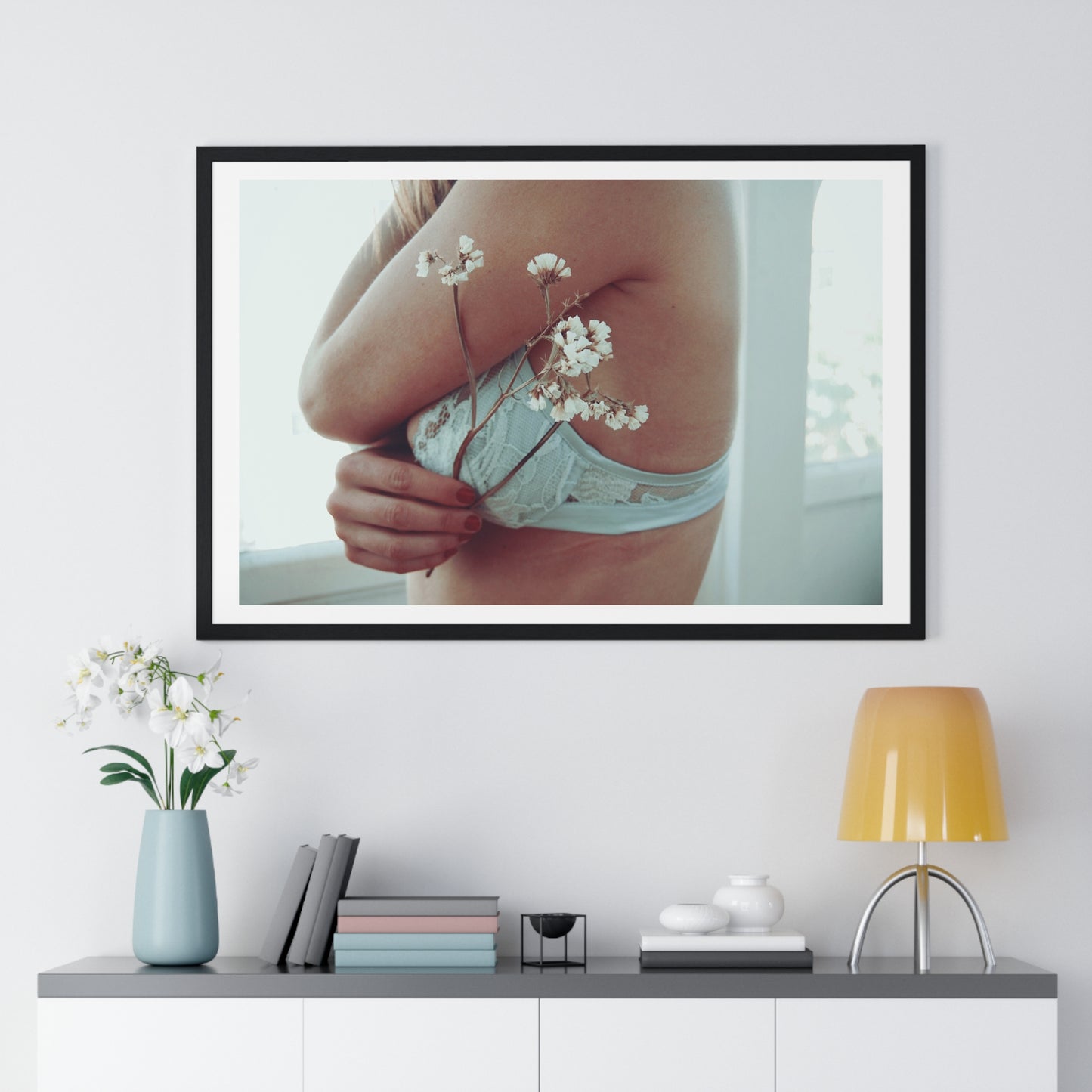 Woman and Flower, Photographer Unknown, from the Original, Framed Print