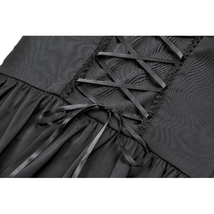 Dark in Love Belladonna Lace-Up High Collar Puff Sleeve Goth Dress, Plus Sizes