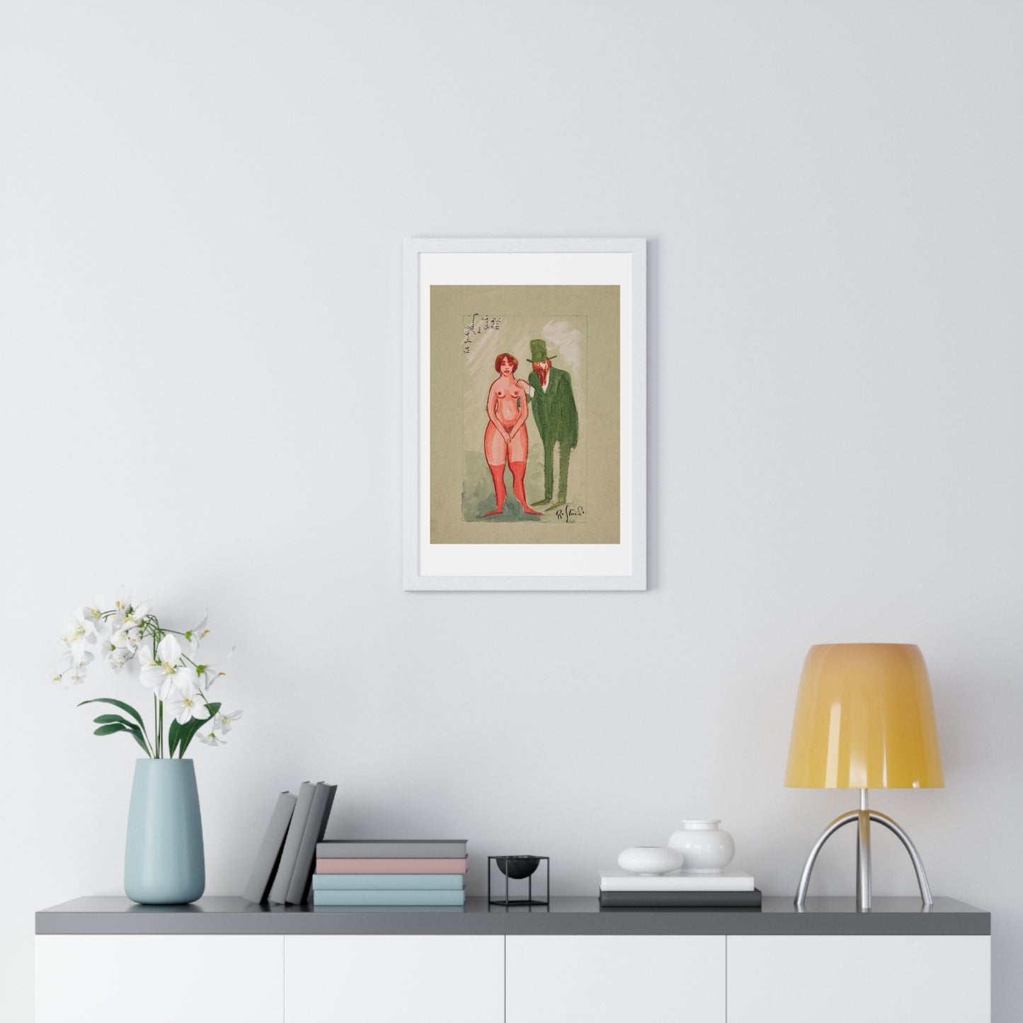 Pink Lady and Green Man by Robert Storm Petersen, from the Original, Framed Art Print