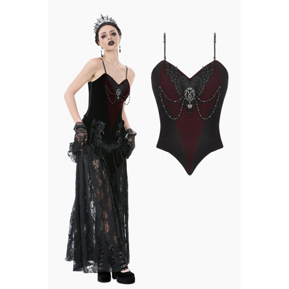 Dark in Love Morrigan Velvet and Lace Chain-Detail Bodysuit