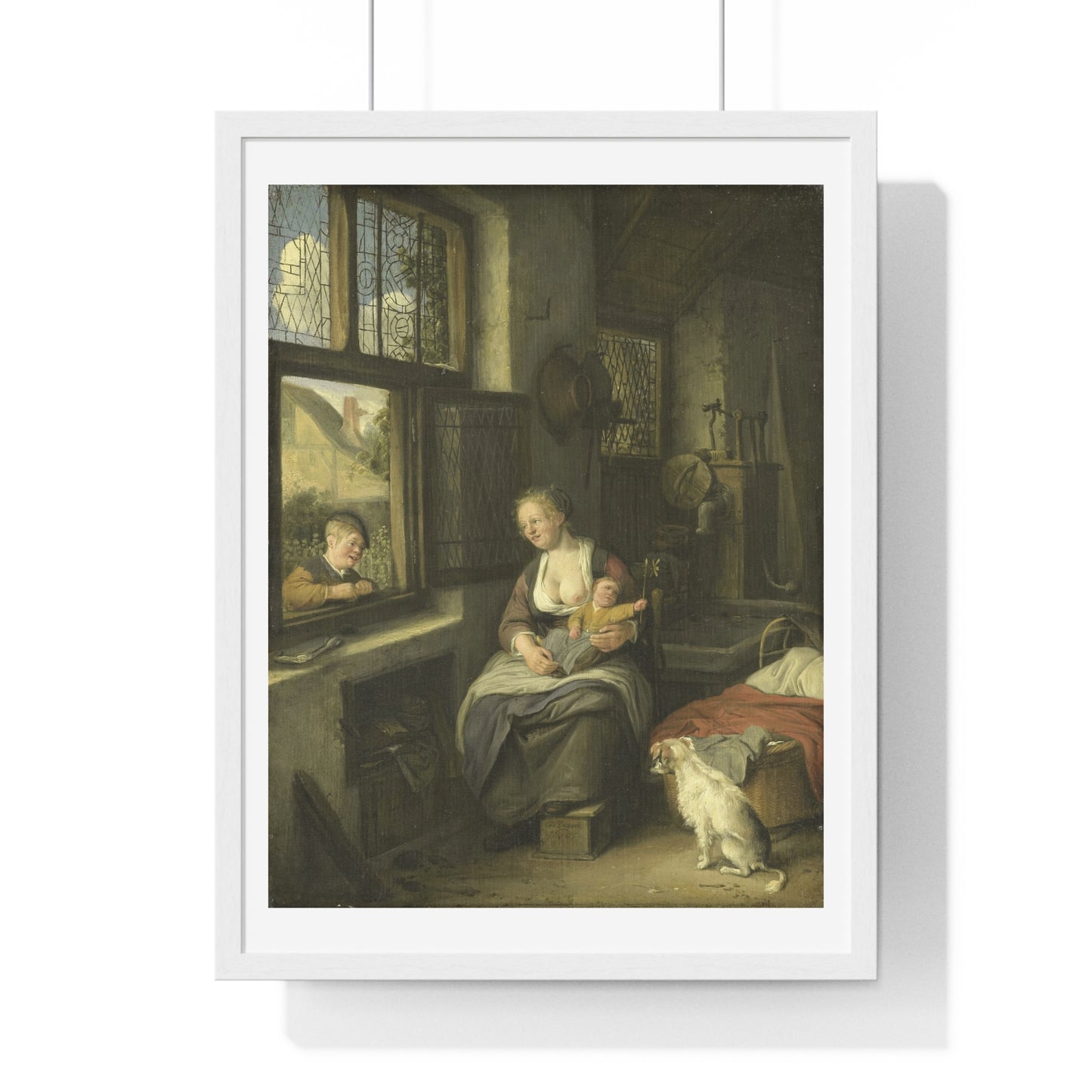 A Mother with her Children (1690) by Cornelis Dusart, from the Original, Framed Art Print