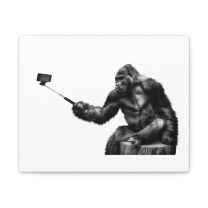 Gorilla with Selfie Stick, Absudist Art Print on Satin Canvas