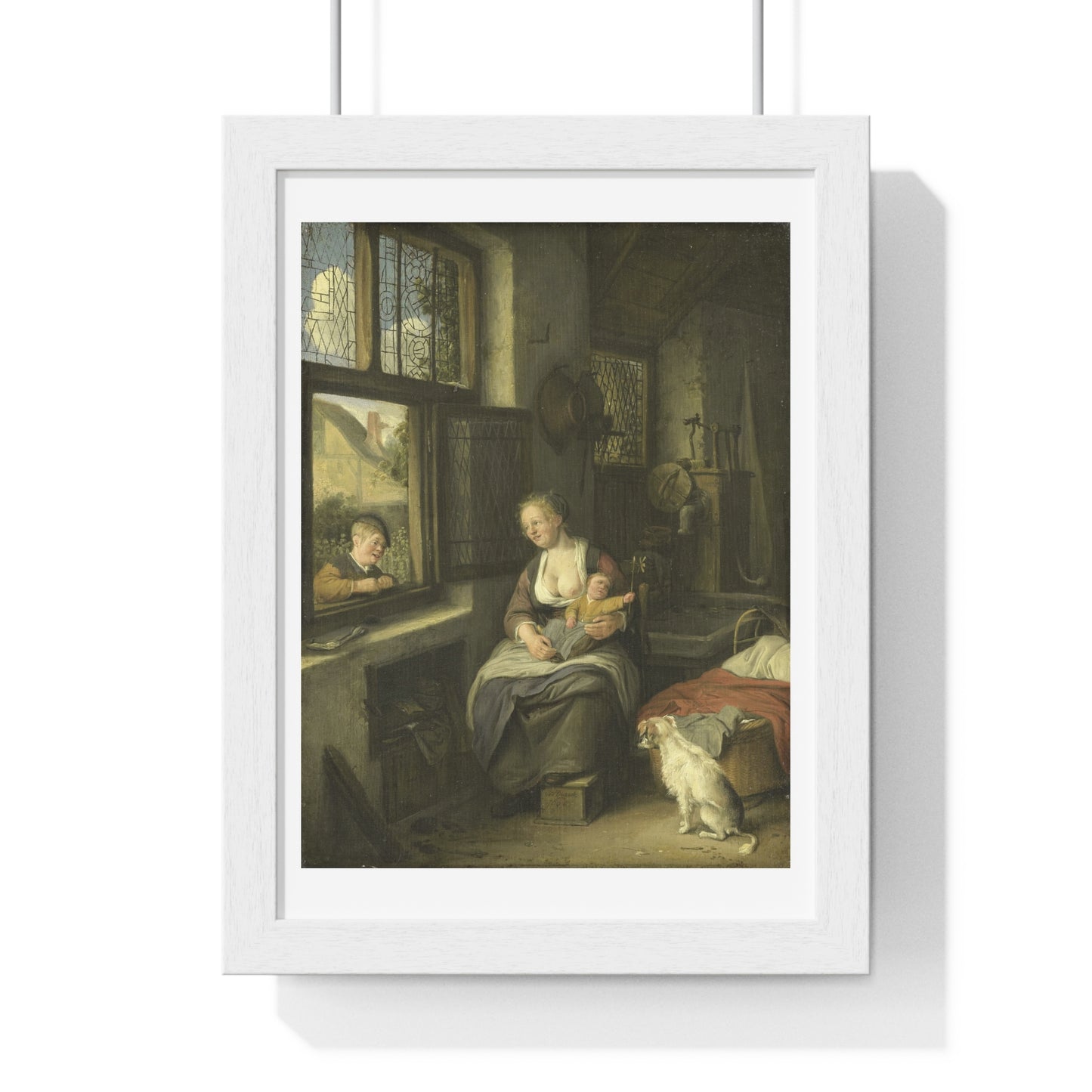 A Mother with her Children (1690) by Cornelis Dusart, from the Original, Framed Art Print