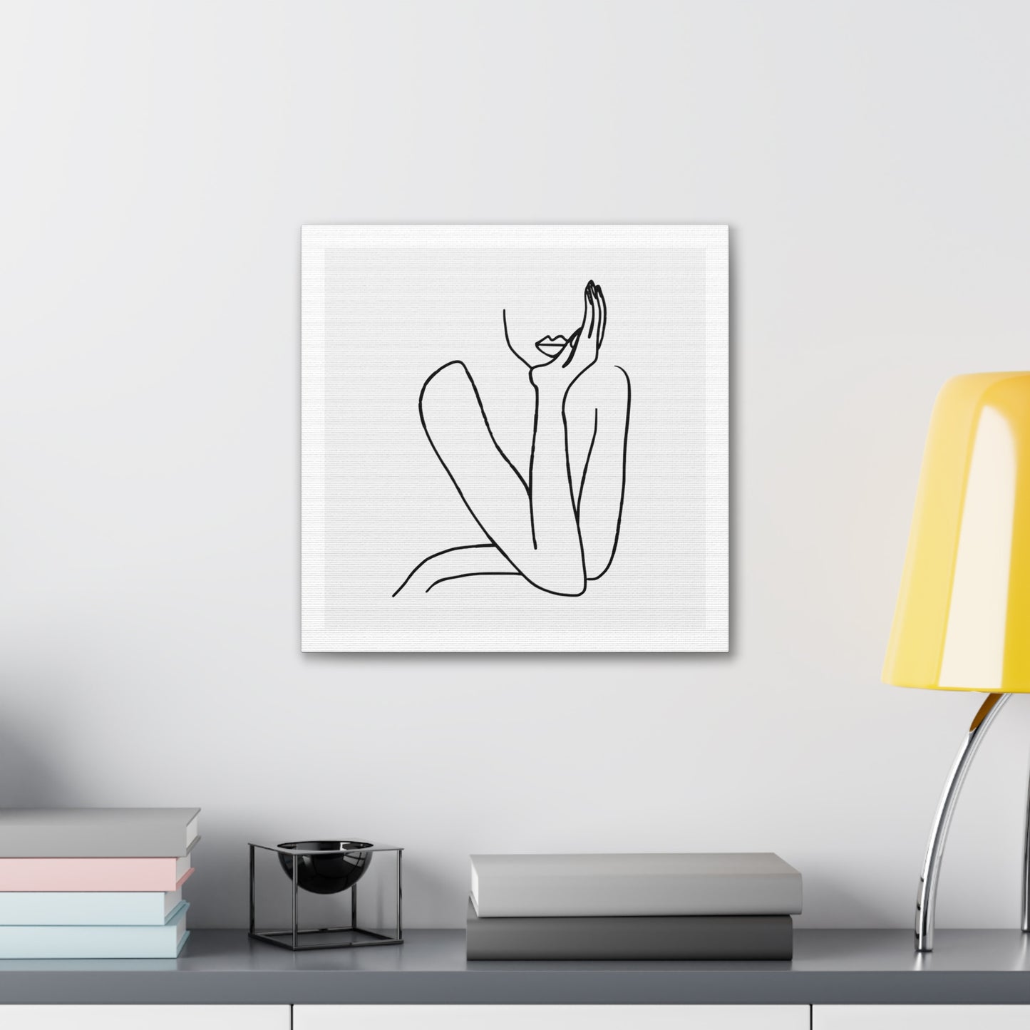 Thinking Woman Portrait, Line Art Print on Canvas, Stretched