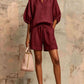 Summer Fashion Cotton-Linen Lantern-Sleeve Shirt and Drawstring Shorts Set