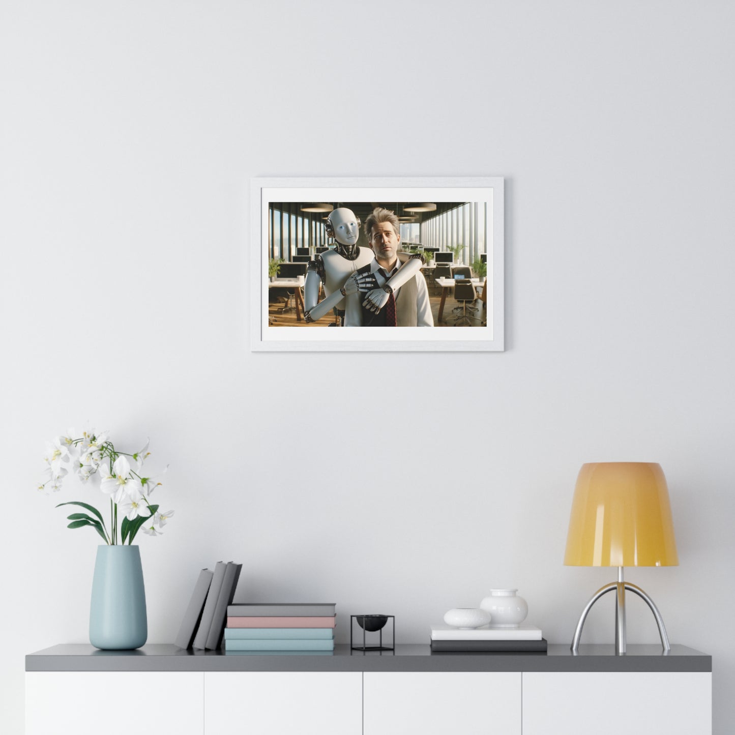Having a Heart to Heart with your AI Creation, Office Art 'Designed by AI' Framed Print