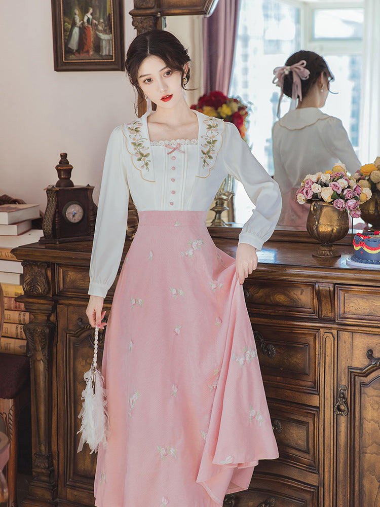 Vireous Retro French Romantic Pastoral-Style Dress