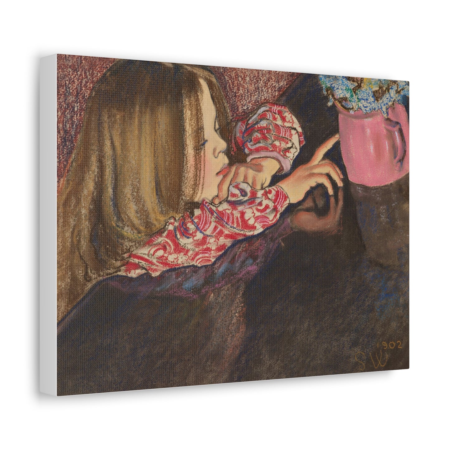 Girl With a Vase of Flowers (1902) by Stanislaw Wyspianski, Art Print from the Original on Canvas