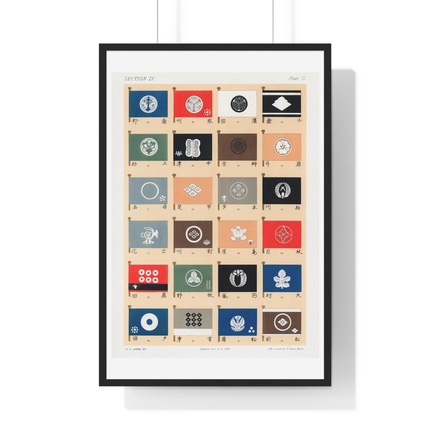 Japanese Clan Flags Illustration (1884) from the Original, Framed Print