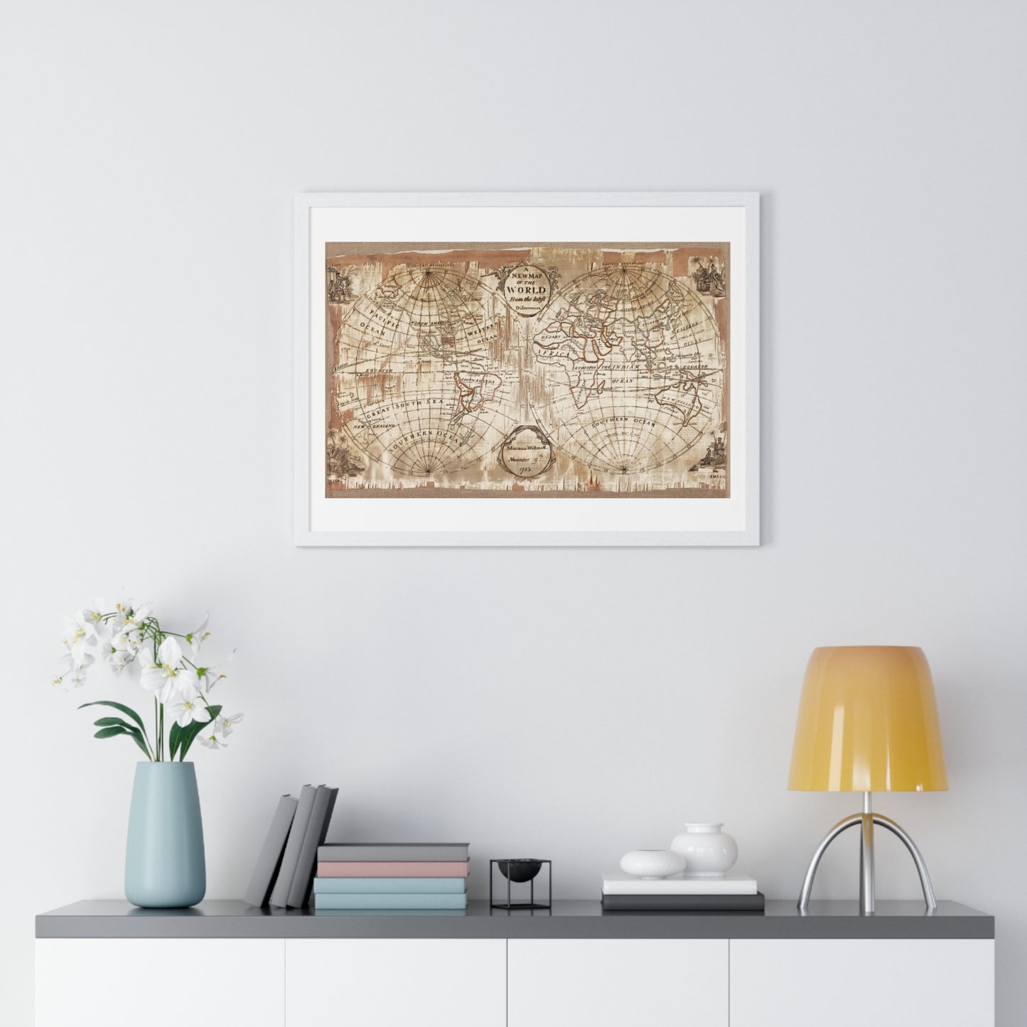 Embroidered World Map Sampler (1783) by Mariana Willmott, from the Original, Framed Art Print