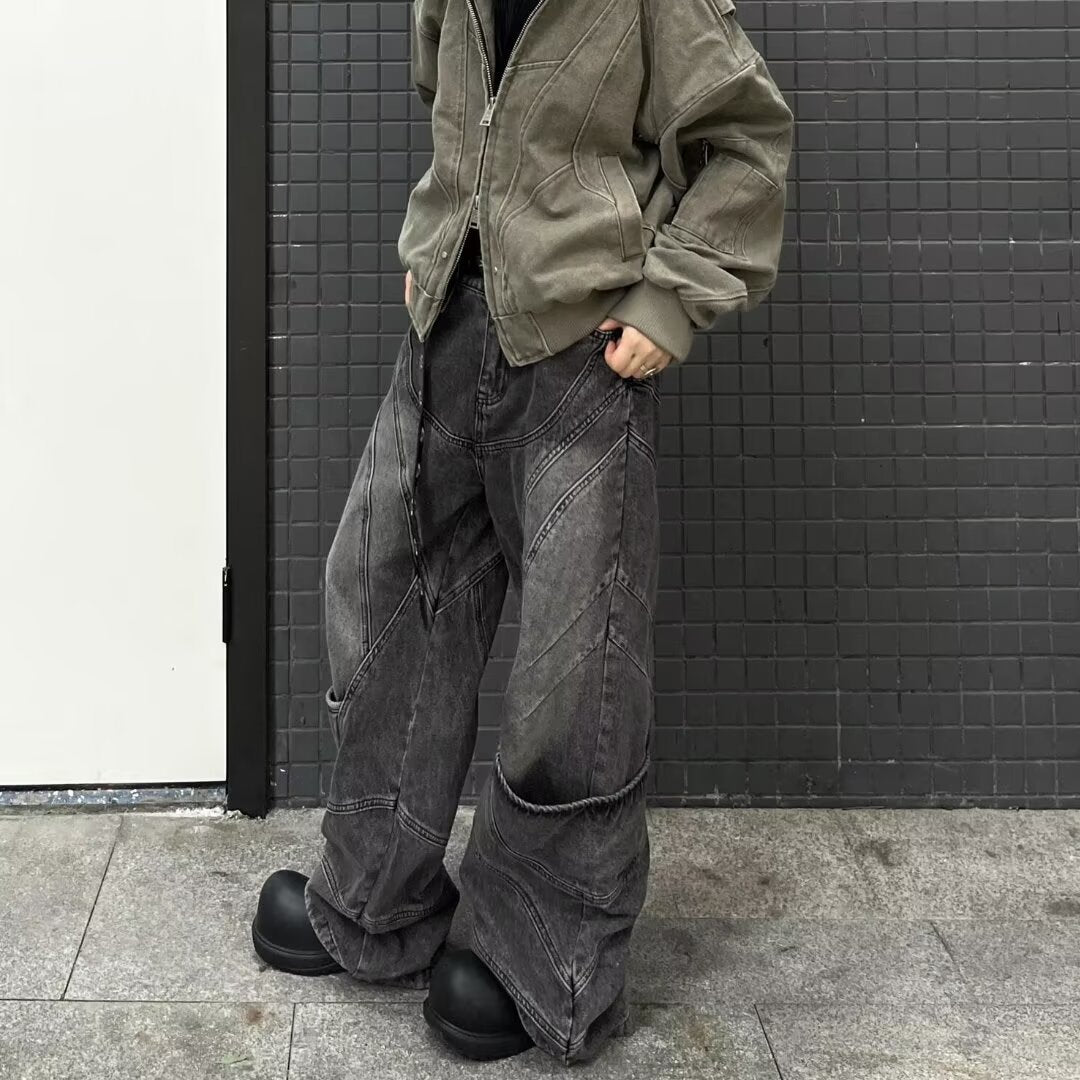 Men's Very Wide Leg Workwear-Style Multi-Pocket Denim Fashion Overalls