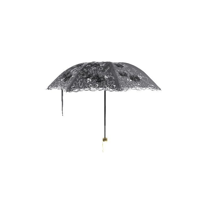 Dark in Love Belladonna Embroidered Folding Parasol in Black