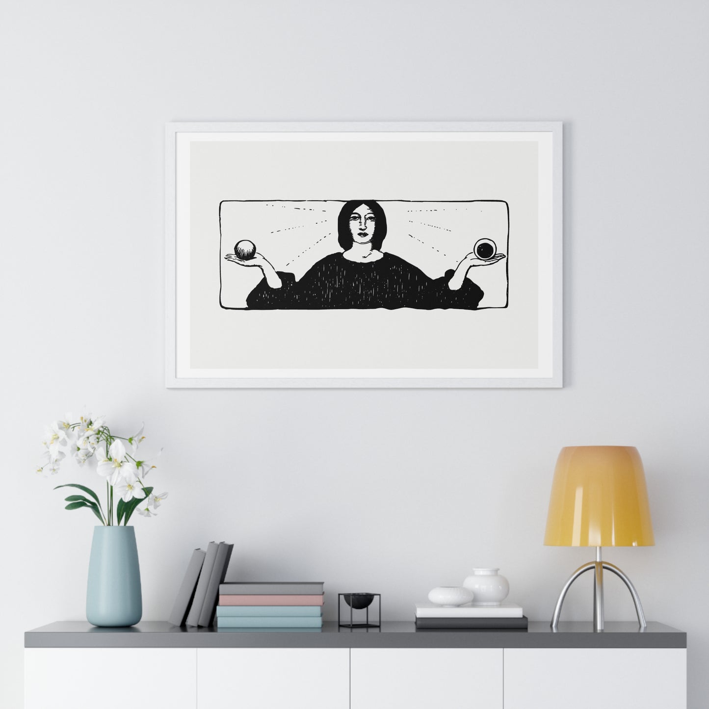 Woman Holding Balls, Religious Vintage Illustration, from the Original, Framed Art Print