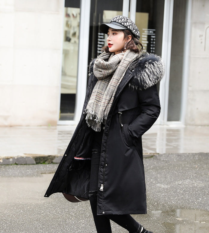 Women's Big Faux Fur Feature-Collar Padded Raincoat