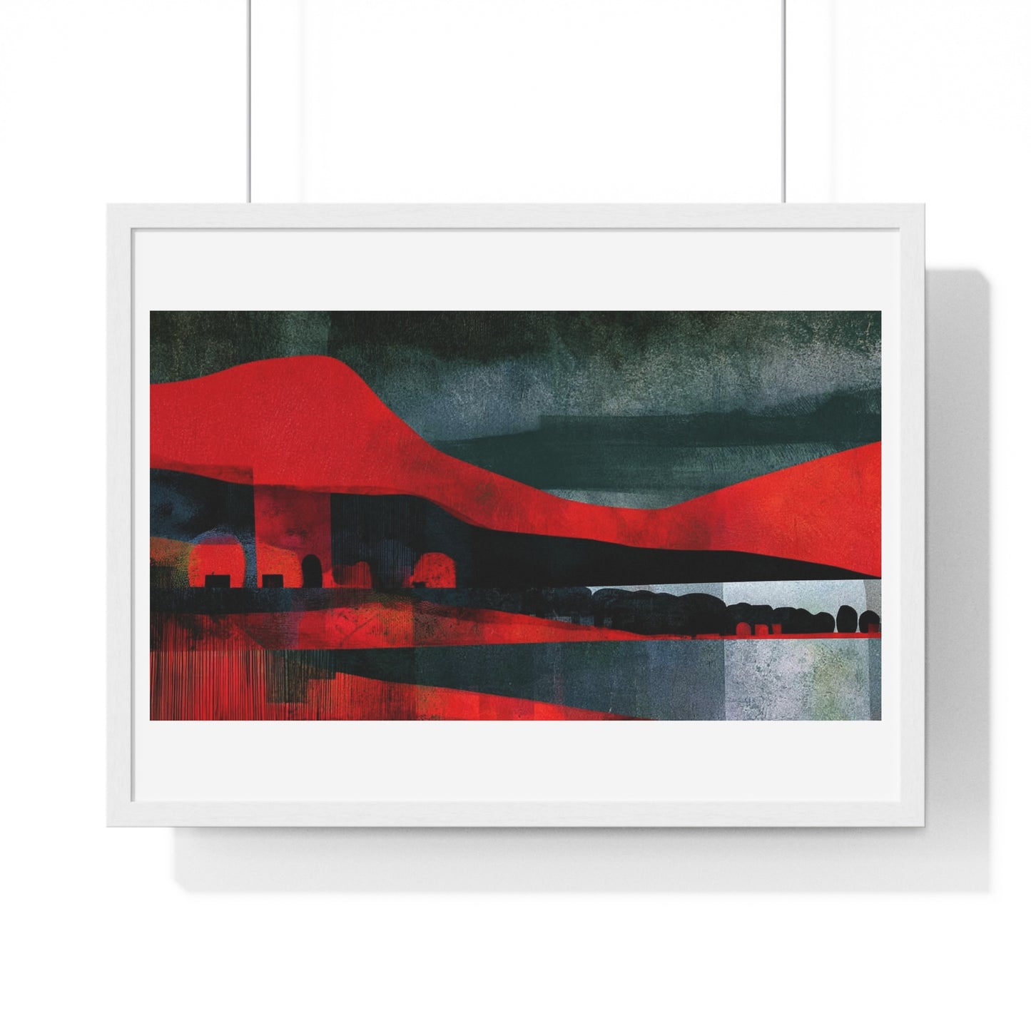 Unreal Landscape, Red and Grey Decor Art, Large Framed Print