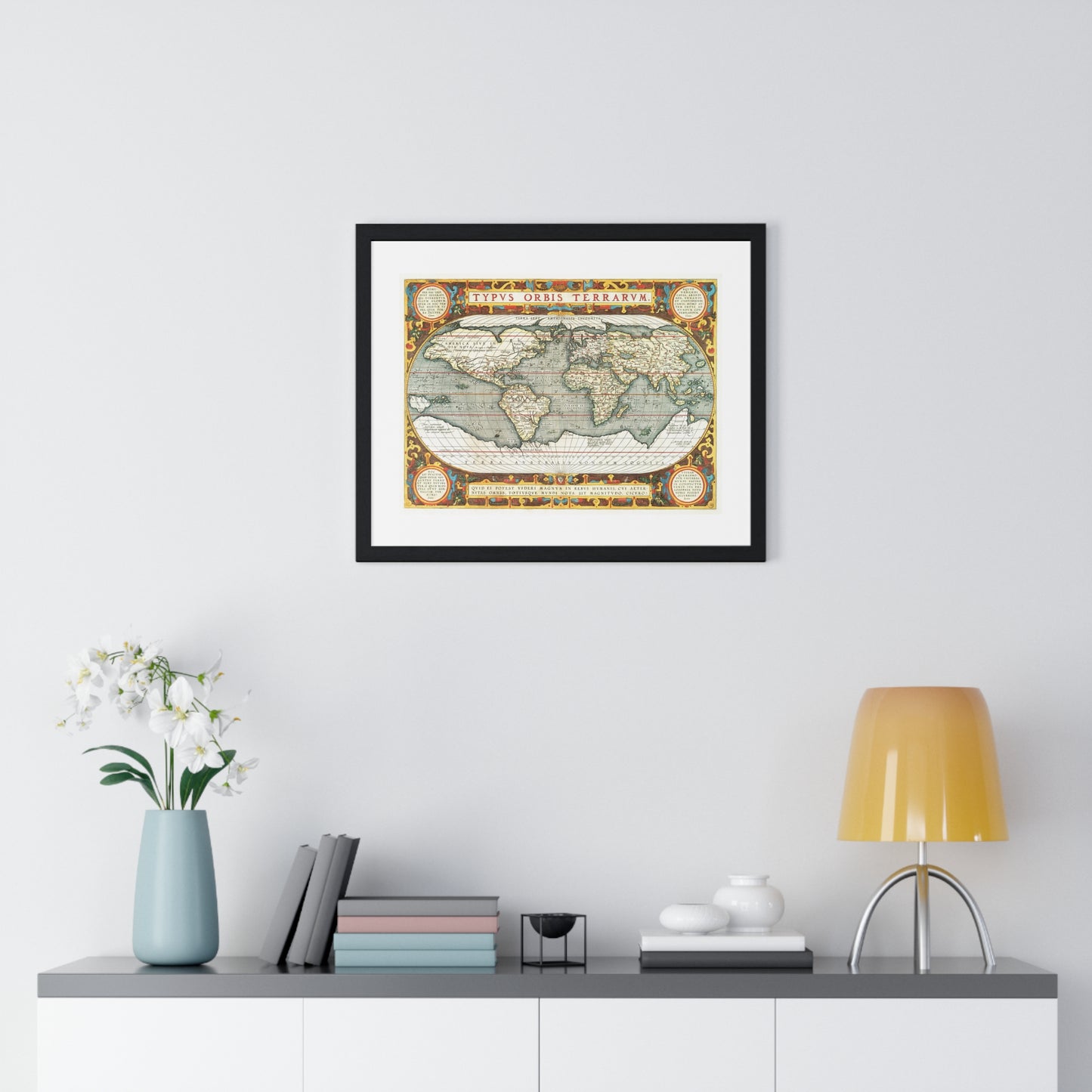 Map of the World 'Typus Orbis Terrarum' (1570-1595) by Abraham Ortelius, from the Original, Framed Art Print