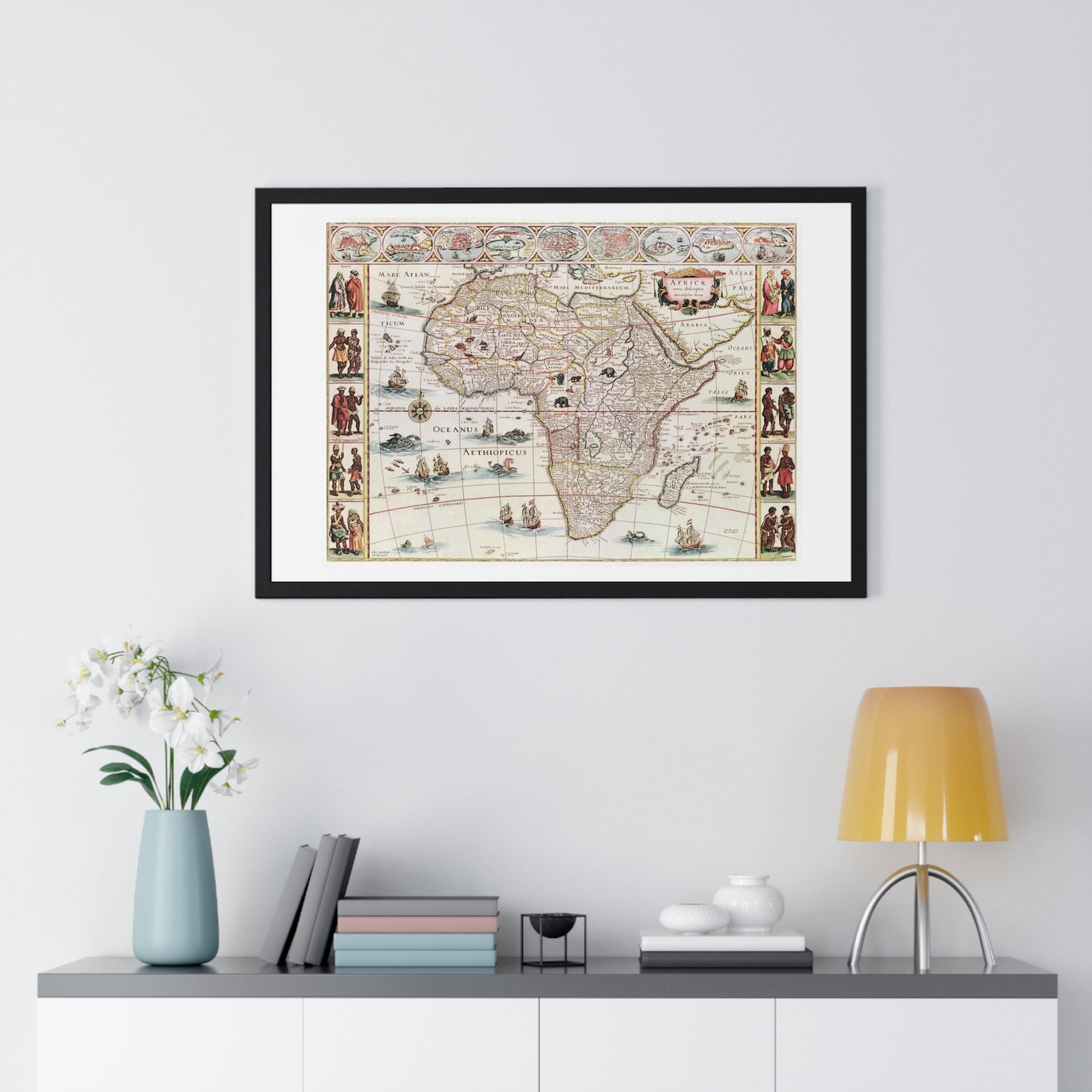 Antique Map Africæ Nova Descriptio (1690) by Willem Janszoon Blaeu from the Original, Framed Art Print