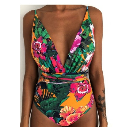 One-Piece Swimsuit Backless Monokini, Tropical Designs