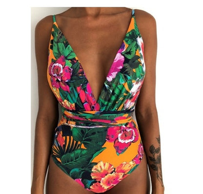 One-Piece Swimsuit Backless Monokini, Tropical Designs
